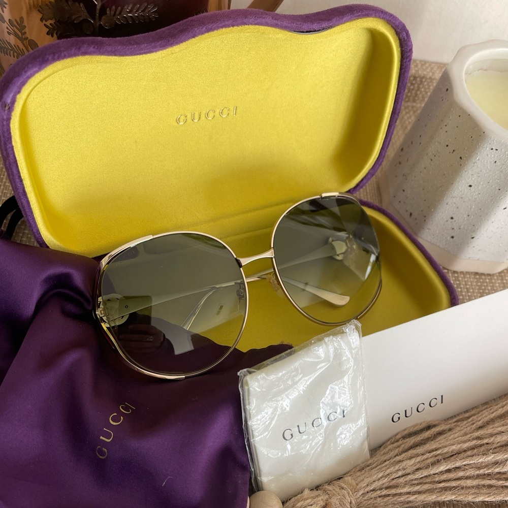 GUCCI Oversized Oval GG Gold Red Green Sunglasses - Picture 12 of 15